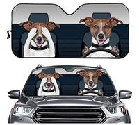 UOIMAG Parabrisas de coche con estampado divertido de conductor de perro, visera de acordeón plegable, antirreflejos, UV y reflector de calor, protección universal