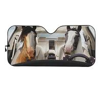 UOIMAG - Parasol para el parabrisas del coche con estampado animal de pareja de caballos. Protector de rayos UV. Ajuste universal compatible con la mayoría de vehículos