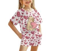 UOIMAG Pijama para niños de 3 a 16 años, bonito conjunto de pijama de verano con pantalones cortos, cómodo conjunto para dormir, Capybara Hearst, 11-12 años