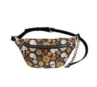 UOIMAG Riñonera para mujer, estilo retro, de piel, cruzada, en el pecho, Flores de calavera, Talla única