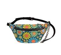 UOIMAG Riñonera para mujer, estilo retro, de piel, cruzada, en el pecho, Flores hippie margarita, Talla única