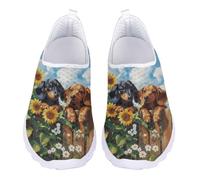 UOIMAG Sausage Dog Walking Shoes for Dog Lovers Womens Slip On Barefoot Shoes Cute Dachshund Floral Sneakers EU35