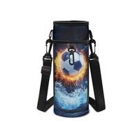 UOIMAG Soporte para botella de agua para niños, bonita bolsa de transporte para botellas con correa para el hombro para la escuela, Agua de fuego de fútbol, M