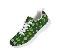 UOIMAG St Patricks Day Shoes Women Shamrock Shoes Heart Print Cute Sneakers Lace Up Flat Mesh Walking Running Sneakers EU36