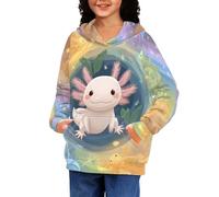 UOIMAG Sudadera con capucha para niñas de 4 a 16 años, bonita sudadera con capucha y bolsillo para niños, Axolotl Swirl, 11-13 años