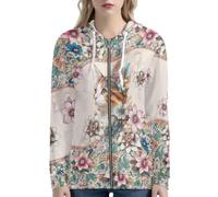 UOIMAG Sudaderas bohemias con capucha para mujer, con cremallera, diseño floral, con bolsillos, estilo vintage, ligeras, Mandala Flower Cat, M