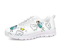 UOIMAG Tooth Nurse Pattern Women Trainer Zapatillas de Malla Transpirables Zapatillas de Correr con Cordones Suaves Zapatos Planos Casuales 37EU