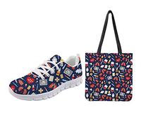 UOIMAG Zapatos de Enfermera con Cordones con Bolso de Hombro para Compras Zapatillas Deportivas de Malla de Aire Zapatos de Lona Bolsa de supermercado Conjunto