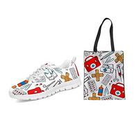 UOIMAG, Zapatos de Enfermera para Mujer con Bolsa de supermercado, Zapatillas Deportivas de Malla con Cordones, Bolsa de Lona, Bolso de Compras