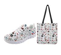 UOIMAG, Zapatos de Enfermera para Mujer con Bolso de Compras, Zapatillas Deportivas con Cordones, Zapatos de Lona, Bolsa de supermercado, Conjunto