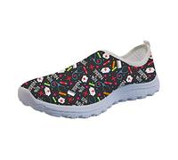 UOIMAG, Zapatos Negros con Amor para Enfermera, Zapatos de Regalo para Mujer, Zapatos de Malla Transpirables, Zapatillas Deportivas Ligeras 38EU