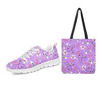 UOIMAG Zapatos Rosados de Enfermera con Bolsa de Lona Regalo para Mujer Zapatillas Deportivas Conjunto de Bolsa de Compras