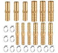 Uoimky Conector de manguera de latón, juego de 12 conectores de manguera de 6/8/10/12 mm con 12 abrazaderas de manguera, pieza de conexión de manguera de gas, adaptador para conductos de aire, tubería
