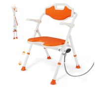 UOJYAIP Plegable Silla Ducha Personas Mayores con Reposabrazos y Respaldo abatibles, Silla para Ducha Altura Ajustable con Soporte para Cabezal de Ducha, Capacidad de Carga 120 Kg