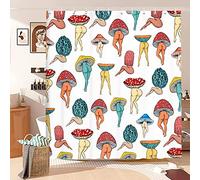 Uokiuki Divertida Cortina de Ducha con Forma de Hongo, Divertida y Sexy de los años 70 y 80, Cortinas de Tela para baño, Estilo Hippie, psicodélico, estética, Colorida, única, con 12 Ganchos, 70 x 70