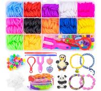 Uolifrem Juego de cintas de loom pequeñas, 12 colores, juego de iniciación para niños, bandas de goma para manualidades, juego de caja con accesorios, regalo para niñas y niños