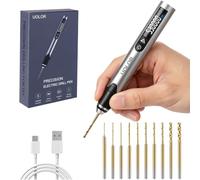 Uolor Mini taladro eléctrico mejorado recargable de 5 velocidades, micro taladro 30000 rpm, par alto, 10 taladros HSS, alta precisión, para joyas de piedra de plástico circuito impreso cuero resina