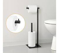 UOMIO Porta Rollos de Papel Higienico Negro - Portarrollos de Metal de Pie con Base Pesada - Soporte para Papel Higiénico Independiente para Baño WC - Ahorrador de Espacio