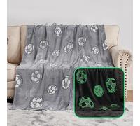 UOMNY Manta que brilla en la oscuridad para niños, manta suave de fútbol para niños, manta luminosa para sofá, dormitorio, decoración luminosa, color gris, 50 x 60 pulgadas