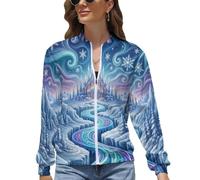 UOMSKTY Bomber Mujer Casual,Chaqueta Ligera Piloto Arte Cuentos Hadas Fantásticos Elegante Con Cremallera,Sueño Castillo Abrigo Antiviento Urbano Para Primavera Y Otoño XL
