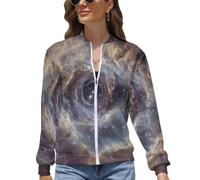 UOMSKTY Bomber Mujer Casual,Chaqueta Ligera Piloto Universo Bohemia Elegante Con Cremallera,Nebulosa Con Forma De Rosa Abrigo Antiviento Urbano Para Primavera Y Otoño L