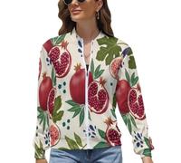 UOMSKTY Cazadora Antiviento Mujer,Bomber Ligero Piloto Mediterráneo Campo Fruta Con Cremallera Y Bolsillos,Granada Higo Chaqueta Casual Streetwear Entretiempo Primavera Otoño XL