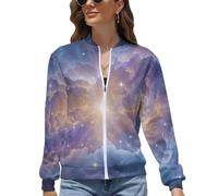 UOMSKTY Chaqueta Ligera Mujer,Bomber Piloto Elegante Con Cremallera Y Bolsillos,Universo De Fantasía Nebulosas Estrellas Cazadora Antiviento Casual Entretiempo Primavera Otoño XL