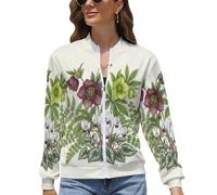 UOMSKTY Chaqueta para Mujer Bomber Ligera,Otoño Invierno Manga Larga cremalleras Estampado Campo Helechos,Chaqueta de Piloto Plantas Retro,Cazadora Moda Casual Entretiempo Beige XS
