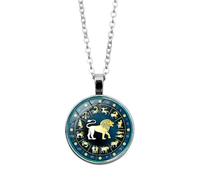 UOMSKTY Collar Con Colgante Luminoso De 12 Constelaciones Para Mujer,Colgante De Astrología,Collar Luminoso,Regalos De Horóscopo,Collar Con Colgante Luminoso Redondo Retro,Cadena De Suéter,Leo,50 Cm