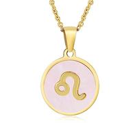 UOMSKTY Collar Del Zodíaco: Colgante De Concha Redonda Rosa,Collar Con Símbolo De 12 Constelaciones,Colgante Del Horóscopo,Joyería De Astrología,Regalos De Cumpleaños Para Mujeres Y Niñas,Leo,45Cm