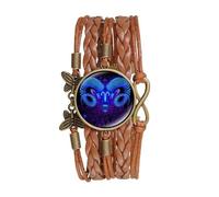 UOMSKTY Pulsera De Cuero Con Constelación Multicapa De Aries, Pulsera Tejida Hecha A Mano Con Signo Del Zodiaco, Pulsera De Cristal De Mariposa Para Mujeres Y Hombres, Regalo De Joyería, 22Cm