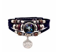 UOMSKTY Pulsera Luminosa De Signos Del Zodíaco De Escorpio - Brazalete De Cuero Trenzado De Astrología De 12 Constelaciones, Pulsera De Cuentas Multicapa Retro Punk Para Hombre Y Mujer, 17,5, 20,5 Cm