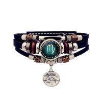 UOMSKTY Pulsera Luminosa Del Zodiaco Virgo, Pulsera Con Cuentas De 12 Constelaciones, Pulseras Con Hebilla Ajustable De Cuero Tejido A Mano, Joyería Del Horóscopo Luminosa Vintage, 17,5, 20,5 Cm