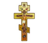 Uonguon Adorno de crucifijo de pared, estatua de crucifijo de madera para decoración de oración en interiores, patrón bizantino de doble cara, arte de pared ideal para sala de estar y dormitorio