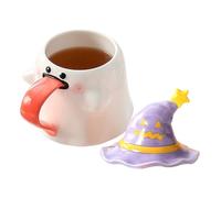 Uonguon Ghost Mug to Halloween, Novelty Drinking Cups at Coffee, Ceramic Ghost Shape Cup for Juice, Wine, Beer, with Lid, Living Room, Movie Nights, Teachers Presents, Black, Purple and Orange Color