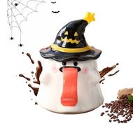 Uonguon Ghost Mug to Halloween, Novelty Drinking Cups at Coffee, Ceramic Ghost Shape Cup for Juice, Wine, Beer, with Lid, Living Room, Movie Nights, Teachers Presents, Black, Purple and Orange Color