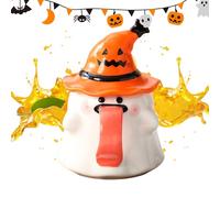 Uonguon Ghost Mug to Halloween, Novelty Drinking Cups at Coffee, Ceramic Ghost Shape Cup for Juice, Wine, Beer, with Lid, Living Room, Movie Nights, Teachers Presents, Black, Purple and Orange Color