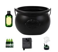 Uonguon Halloween Cauldron - Bubbling Fog Effect Witch Pot for Spooky Ambience, Floating Potion Bottles with LED Mist Diffuser, Black Jar for Halloween and Outdoor Yard Decor Setup