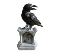 Uonguon Halloween Crow Statue, Tombstone Bird Figure, 6.69x4.13 Inches Decorative Sculpture Ornament, Realistic Spooky Design, Weather Resistant Material, Table Entryway Yard Living Room Party