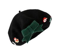 Uonguon HollyCharm Boina - Sombrero retro de invierno, gorra de estilo de temporada con calidez de felpa, accesorio de vacaciones, vintage con comodidad de forro suave, estilo clásico Noel para a