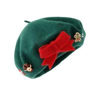 Uonguon HollyCharm Boina - Sombrero retro de invierno, gorra de estilo de temporada con calidez de felpa, accesorio de vacaciones, vintage con comodidad de forro suave, estilo clásico Noel para a