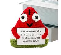 Uonguon Positive Crochet Fruit, Knitted Watermelon Doll, Emotional and Inspirational Wool Fruit, 3.15x2.95x1.18 Inches, Ideal for Adults Emotional Support, Mental Wellbeing, Motivation