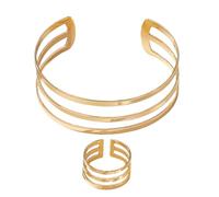 Uonguon Ring and Bracelet Set, Trendy Three Layer Hollow Cuff Stackable Bangles, 2.36inches Sturdy Design Women Jewelry, Aesthetic for Prom, Bridal Accessories Special Occasions