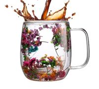 Uonguon Taza de café, tazas de vidrio de doble pared - Taza de flores secas de doble pared para café - de seca resistente al calor de la taza de la flor del arte de la para el