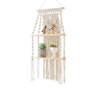 Uonguon Two Tier Macrame Wall Shelves, Boho Plant Storage Shelves, Rustic Handmade Wall Organizer For Photo Frames, Plant Display In Nursery, Bathroom, and Home Decoration Spaces