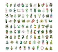 Uonlytech 100 Pegatinas de Plantas Verdes y Cactus Suculentos de PVC Pequeñas Calcomanías para Portátil Equipaje y Diario Adhesivas Resistentes al Sol Ideales para Decoración DIY