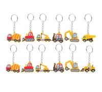 Uonlytech 12 Llaveros de PVC para Fiestas Temáticas de Construcción Set de 12 Piezas Tractor Excavadora Bulldozer Grúa Camión Hormigonera y Cargadora Accesorios para Cumpleaños y