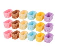 Uonlytech 18 Piezas Miniatura Cestas Tejidas de Resina Duraderas Imitación Ratán Mini Contenedores para Casa de Muñecas Almacenaje de Flores y Alimentos Accesorios Cocina Simulación
