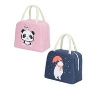Uonlytech 2 Piezas Bolsa Isotérmica para Almuerzo con Aislamiento Térmico Diseño de Dibujos Animados Gruesos Práctico Mano Rosa para Estudiantes y Oficina