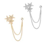 Uonlytech 2 piezas Broche Estrella con Cadena Brillante de Pin para Ropa Mujer Hombre Accesorios Elegantes para Fiesta y Uso Diario